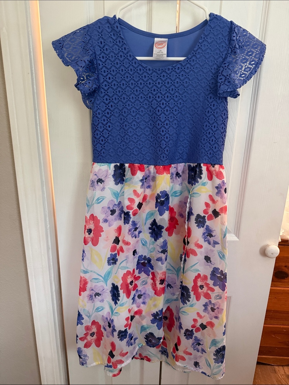 Wonder Nation Girls L 10-12 Blue Lace Floral Dress